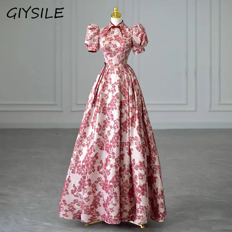 

GIYSILE Cheongsam Bridal Toast Wear Chinese Engagement Luxury Dress Slim Printed Wedding Dress Sweet Temperament Evening Dresses