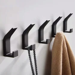 1/3/5pcs Black Robe Hooks Wall Towel Hanger No Drilling Double Hook For Coat Clothes Hanging Holder Bathroom Kitchen Accessories