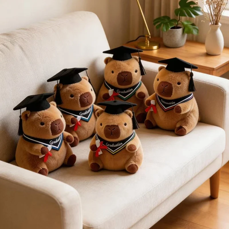 23CM Graduation Capybara Plush Toy Doctor Hat Graduate Capybara Doll Cartoon Pillow Graduation Gift