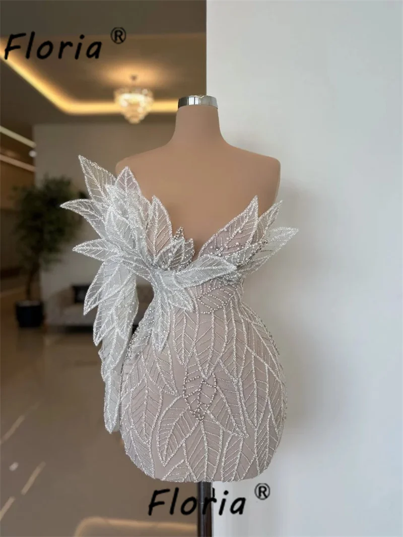 Luxo Beaded Crystal Cocktail Dress 3D Leaves Lace Appliques Short Prom Dresses Homecoming Vestidos de gala Mini Graduation Gown