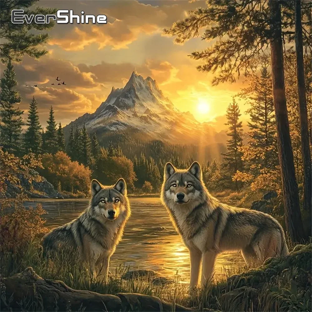 Evershine Wolf Diamant Mosaik Tier DIY Malerei Fluss Bild Strass Neue Ankunft Hund Stickerei Berg Handgemachte Hobby