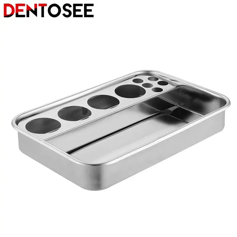 304 Stainless Steel Dental Nail Dressing Plate Instruments Storage Box with 3/4 Bottles, for Nail Salon Sterilization Containe/