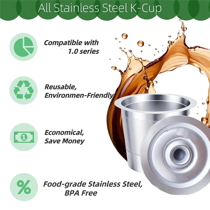 

A74G-Reusable K Cups For Keurig Stainless Steel Reusable K Pods Coffee Filter Refillable K Cups For Keurig 1.0