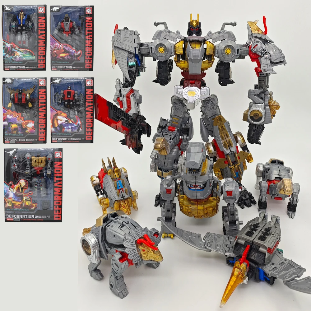 5IN1 BPF ABS Model Transformation G1 Robot Toy Dinoking Volcanicus Grimlock Slag Sludge Snarl Swoop Slash Dinobots Action Figure