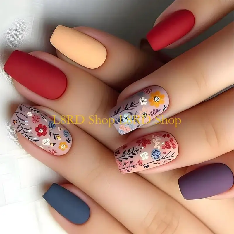 L8rd Coffin Press on Matte French Tips Fake Blues على الظفر الاصطناعي