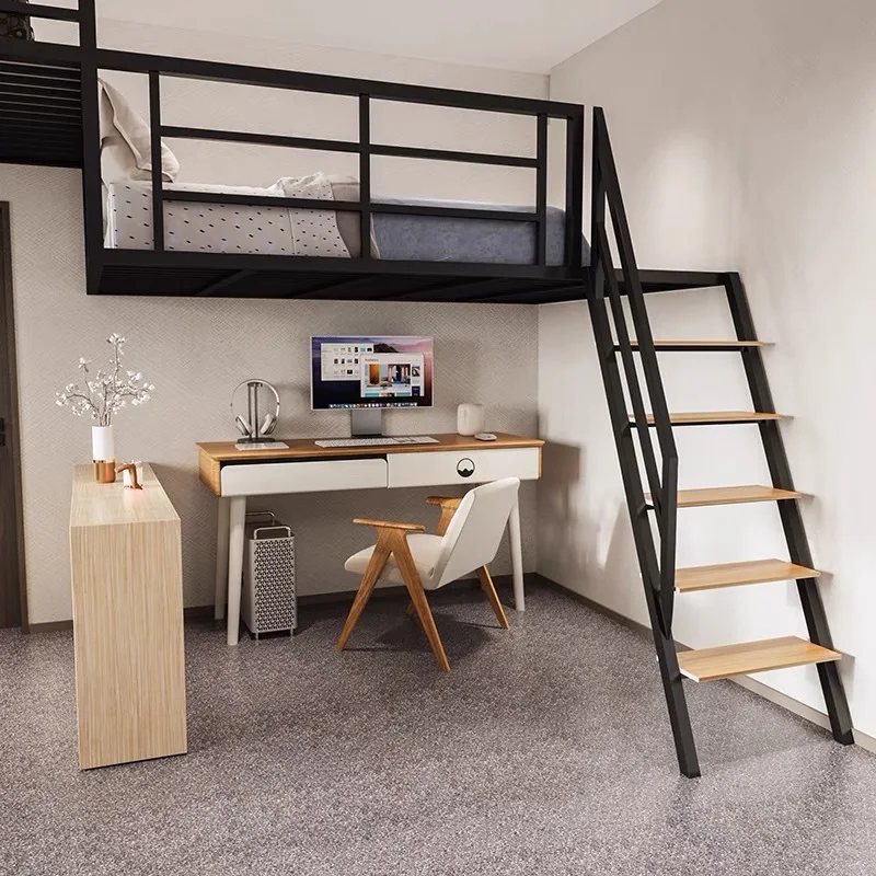 Wrought iron loft bed compartment apartment duplex two-story elevated bed wall-mounted dormitory wrought iron elevated bed