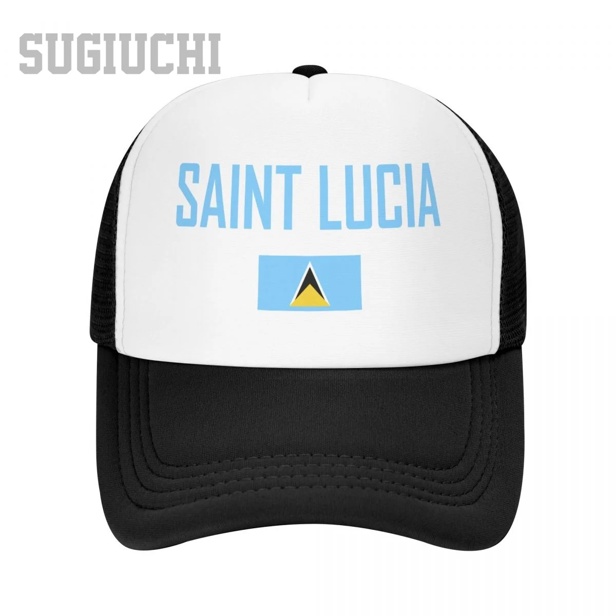Unisex Mesh Cap Hut SAINT LUCIA Flagge und Schriftart Trucker für Männer Frauen Baseball Caps Outdoor Cool