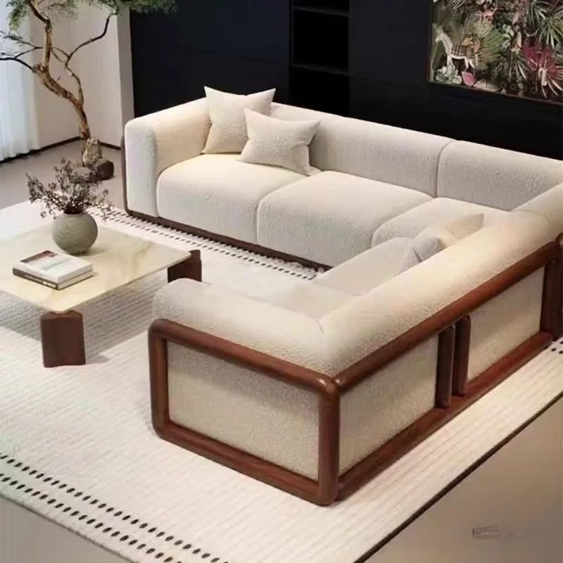 Modern simple walnut living room solid wood sofa light luxury straight row office sofa