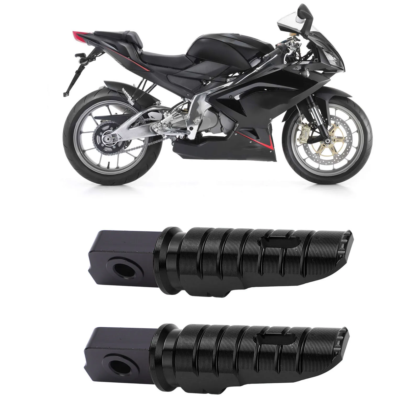 2pcs Motorcycle Front Footpeg Footrest T6063 Aluminum Alloy Anti Slip Rustproof Replacement for Aprilia GPR125 APR150Black