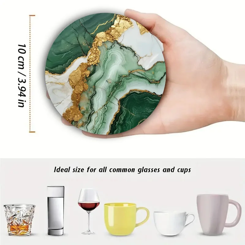4 Pieces of Marble Pattern Printed Coasters, Suitable for Daily Family Party Decoration, Office, Non-Slip Wooden Coasters - view 2