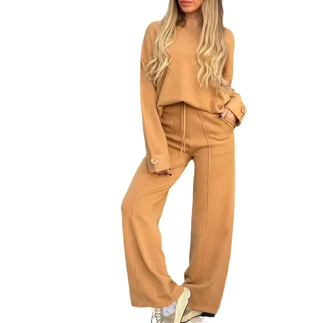 Womens Sets New Fashion Casual Suit Solid Color Long-sleeved Suit Wide-leg Pants Trousers Two-piece Sets for Women