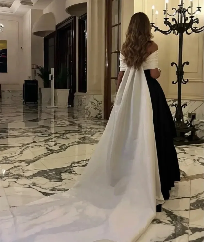 Saudi Arabia Women Evening Dresses Off The Shoulder Prom Dresses Pleated Taffeta Floor Length Formal Party Dresses