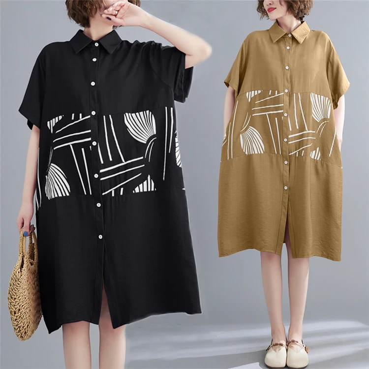 

Большие размеры irt Sle Collar Printed Slimming Midi Dr Faionable Лоскутное хлопковое платье для поездок на работу Sle ort Sve Женское...