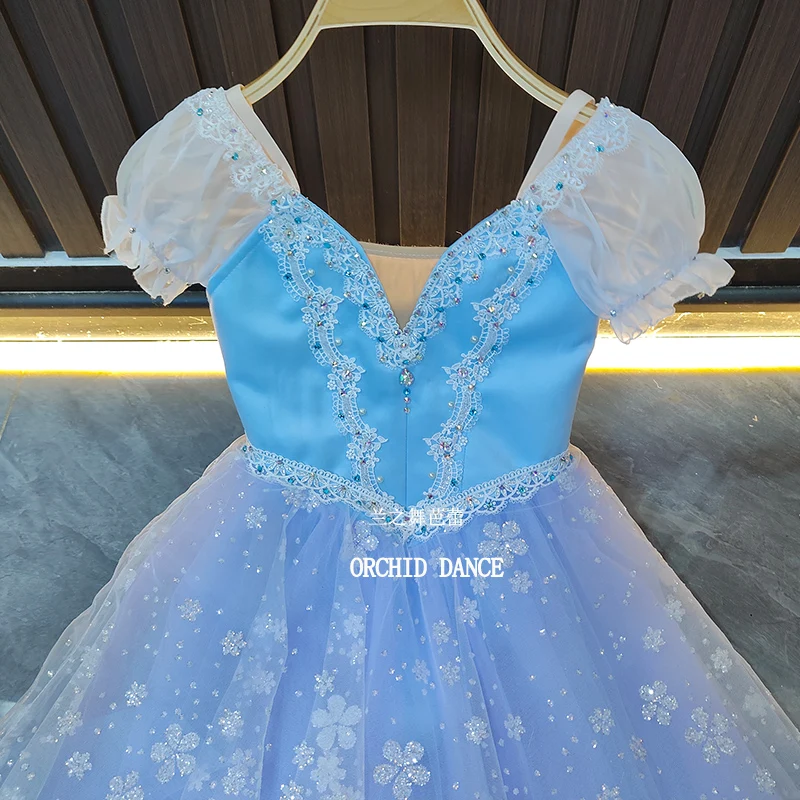 BT2507032 High Quality Custom Size Kids Girls  Ballet Dance Performance Wear Gilsay Blue Long Romantic Tutu Dress