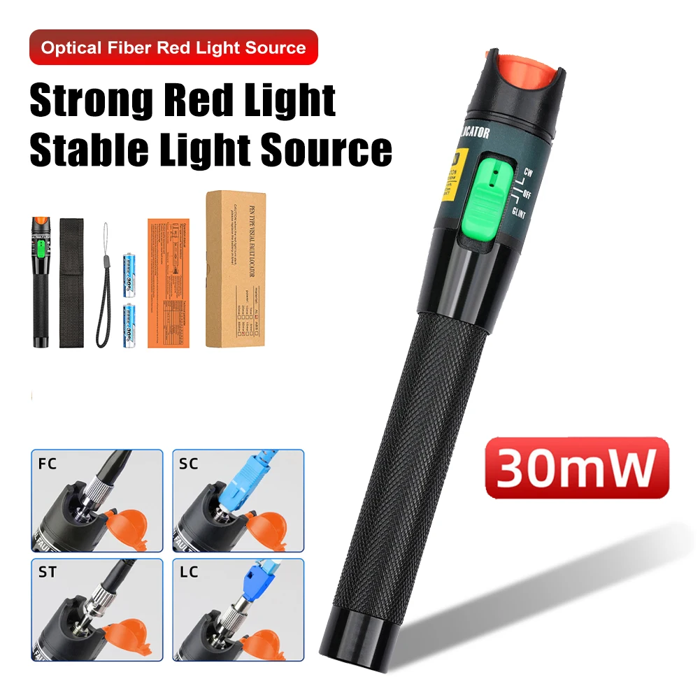 NEW Universal 30KM VFL Light Pen Optic Light Source Fiber Cable Tester 30mW Visual Fault Locator 650+10nm Wavelength FC,SC,ST