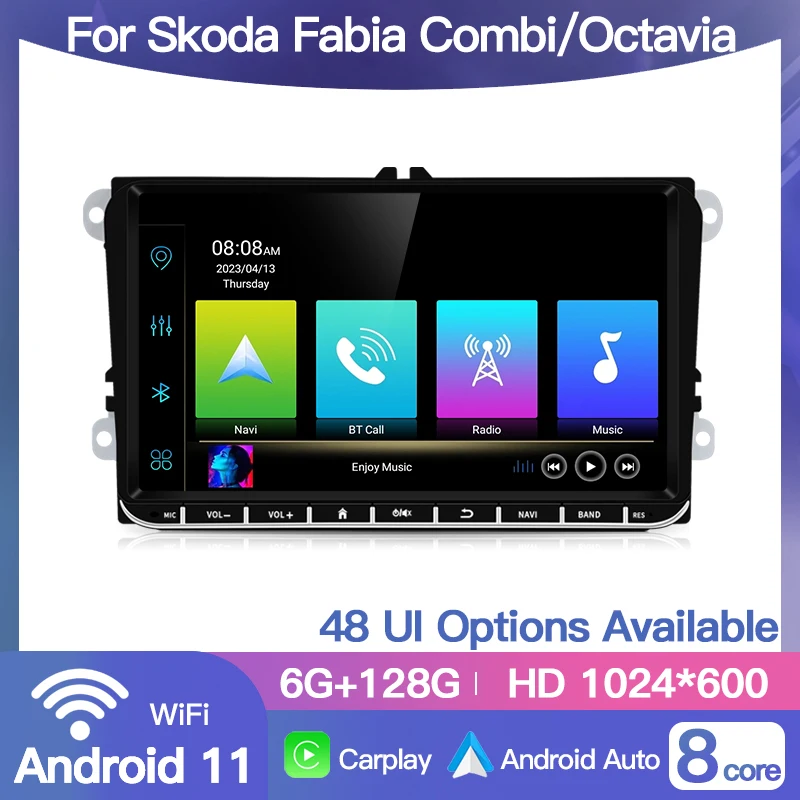 Carplay 2Din Android 11 autoradio lettore multimediale navigazione GPS per VW Volkswagen Seat Skoda Fabia Combi Octavia WiFi Autorad