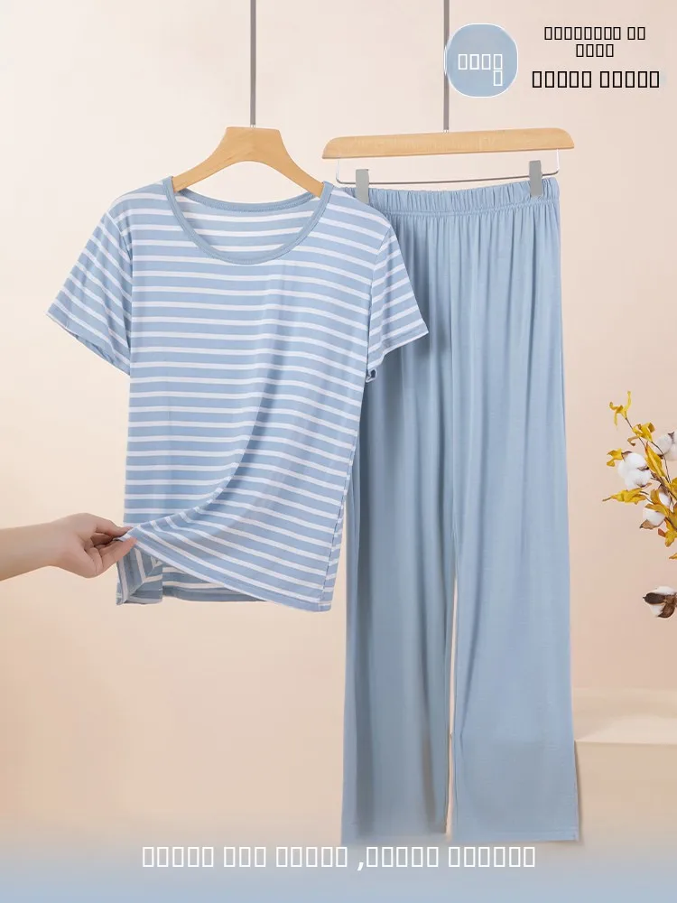 

Modal Striped Home Clothes Set Spring Summer Thin ort Sve Loose Casual Spwear Two Piece Set for Women plus Size