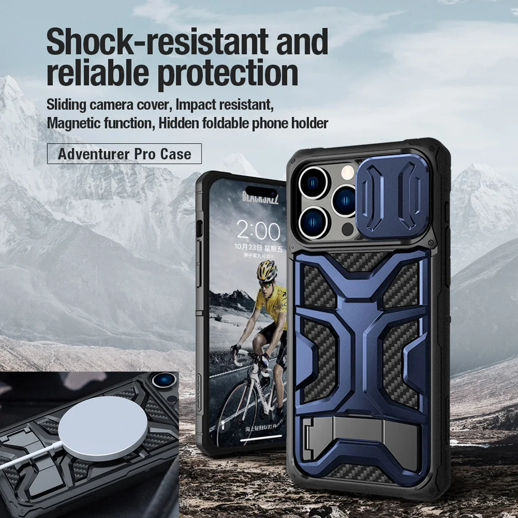 For iPhone 14 Pro Max Case Nillkin Adventurer Pro With Holder Sliding Camara Magnetic Case For iPhone14 Plus Cover