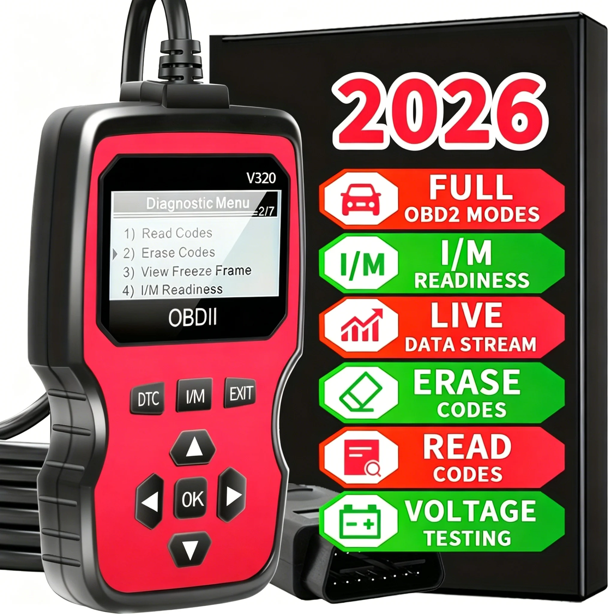 

2026 New Obd2 Scanner - Handheld Car Diagnostic Tool, Supports Code Reading/Erase, Real-Time Data Stream, Engine Light Check