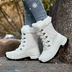 2024 Women's High Barrel Boots Winter Cotton Shoes Plush Waterproof Sports Shoes Mountaineering Shoes Outdoor Warm Hiking Boots