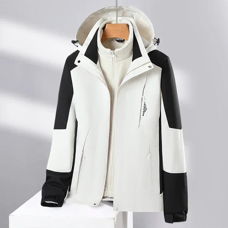 LIBIELIY 3 في 1 سترة الصوف قطعتين مجموعات الصوف بطانة في الهواء الطلق سترة معطف مقنعين سترة واقية سميكة الدافئة ملابس خارجية الرجال الفوز