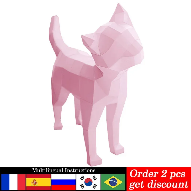 Tilted Head Cat Animal Decor Home Low Poly Paper Model,Origami 3D Papercraft Art,Handmade DIY Teens Adult Craft RTY207