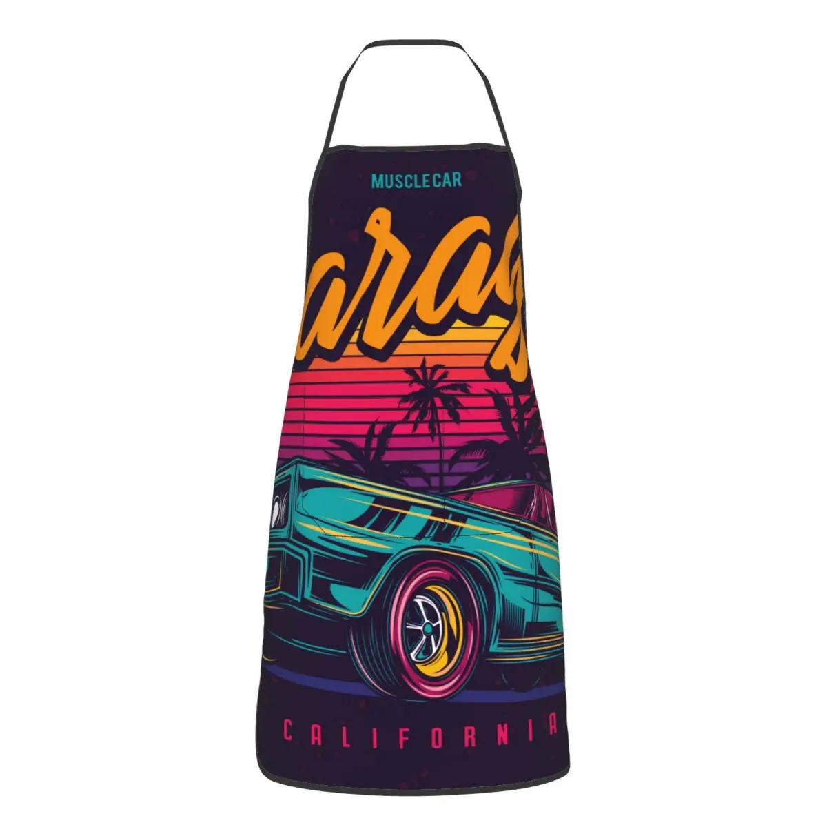 American Muscle Car In Retro Neon Style Apron for Men Women Adult Kitchen Chef Bib Tablier Cuisine Cooking Baking Painting