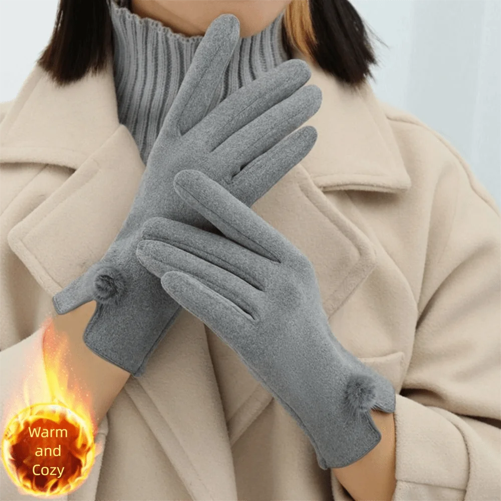 Skiing Velvet Winter Suede Gloves Soft Windproof Pu Leather Gloves Touch Screen Warm Women Cycling Mittens Outdoor