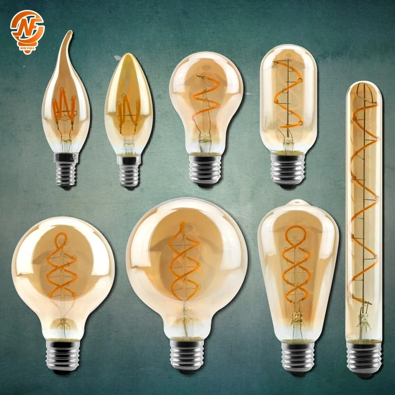 Retro Vintage Lamps 4W 2200K Spiral Light LED Filament Bulb A60 T45 ST64 G80 G95 G125 Decorative Lighting Dimmable Edison Lamp