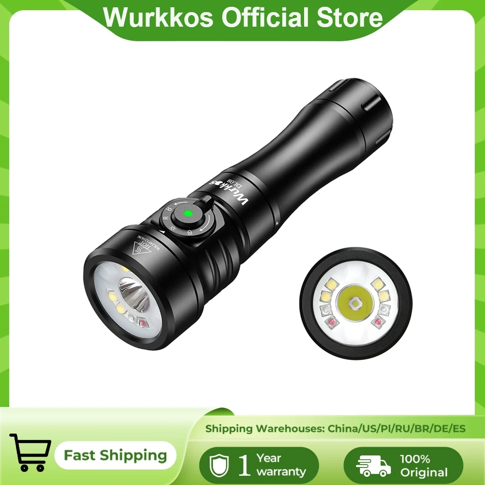 Linterna de Alta Potencia Wurkkos DL08, Recargable 21700, Luz de Buceo de 3600Lm con Interruptor Magnético Giratorio, Foco Subacuático de 6500K