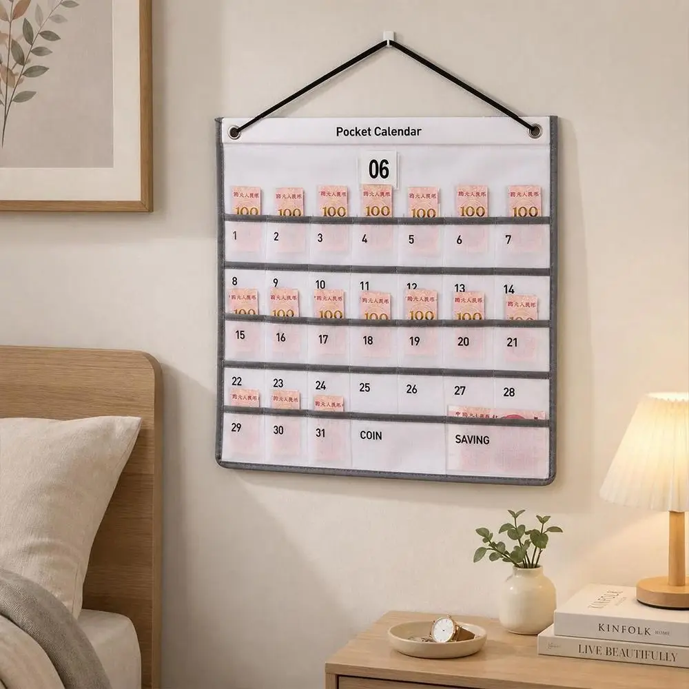 Nonwoven Fabric Monthly Money-saving Calendar with Banknote Slots Wall Hanging Wall Storage Bag with Calendar