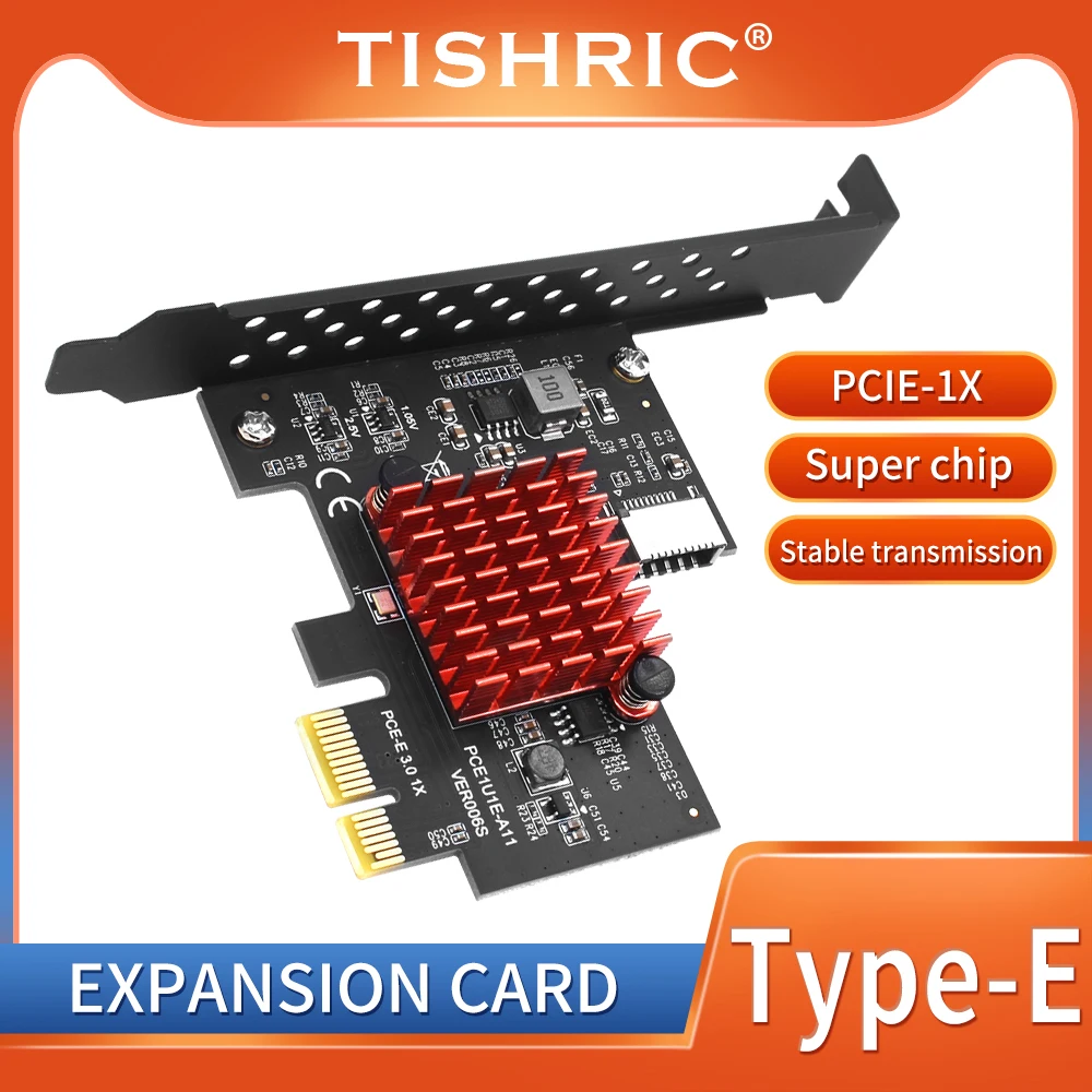 TISHRIC PCIE USB To TYPE-E Expansion Card PCI Express 3.0 1X To 20Pin Front Panel Type C Connector Support Windows 8 10 32/64Bit