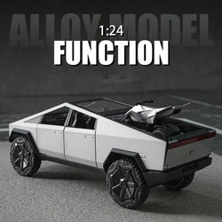 1:24 Tesla Cybertruck Pickup With Motorcycle Alloy Car Model Diecast Toy Vehicle Sound and Light Simitation Cars Model Toys Gift