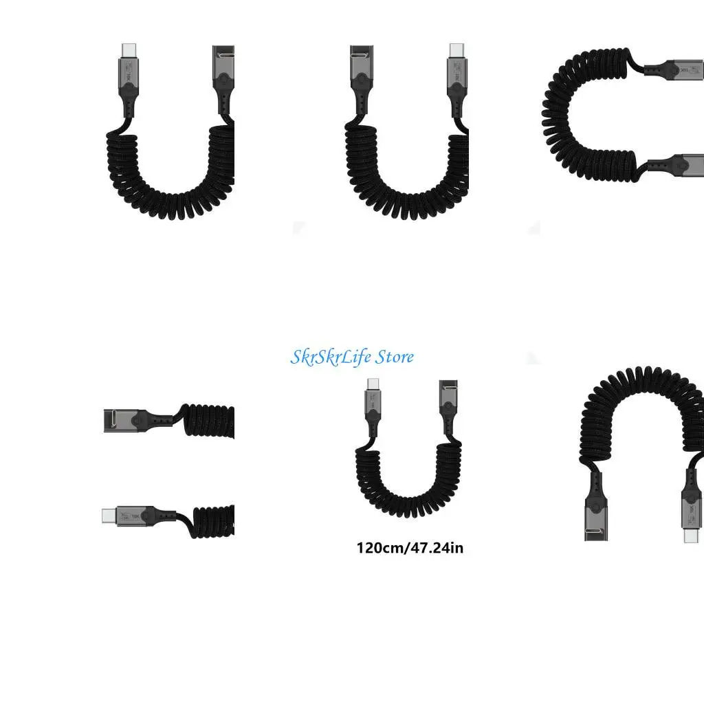 E65E USB5 Cable resorte trenzado tipo C Carga 240 W Transferencia datos 80 Gbps Pantalla 16 K para interfaces C
