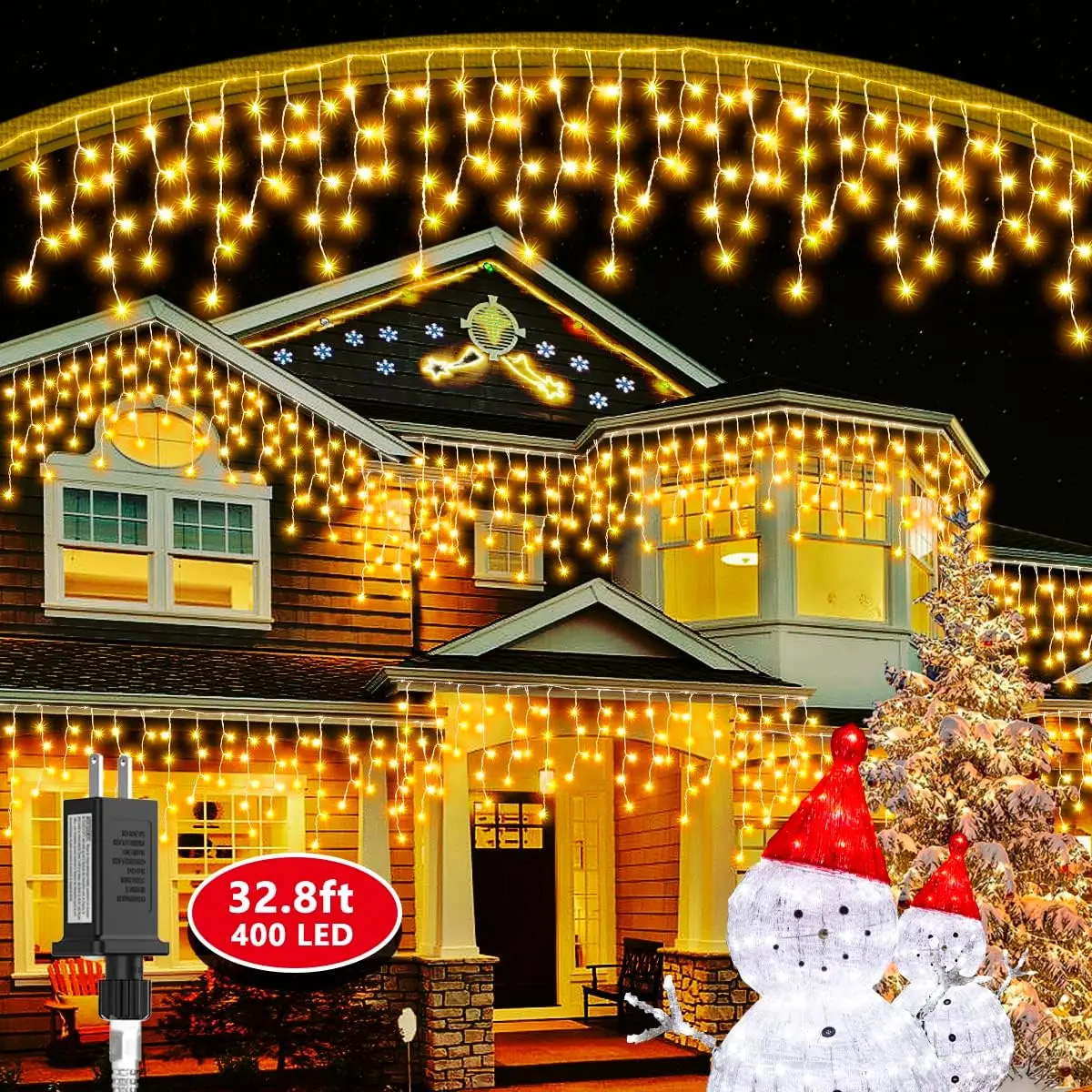 Christmas Decorations 2024 Icicle Curtain Led Lights Outdoor 8 Modes Waterproof Solar Powered Led String Lights New Year 2024