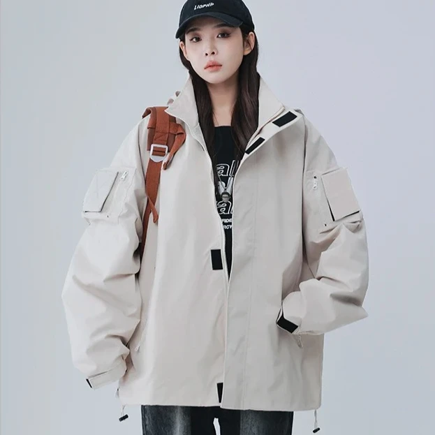 

2025 Autumn Women's Waterproof Workwear Jacket Men Hooded Windbreaker Hiking Coat Outdoor Camping Cycling Casual Cargo Jackets