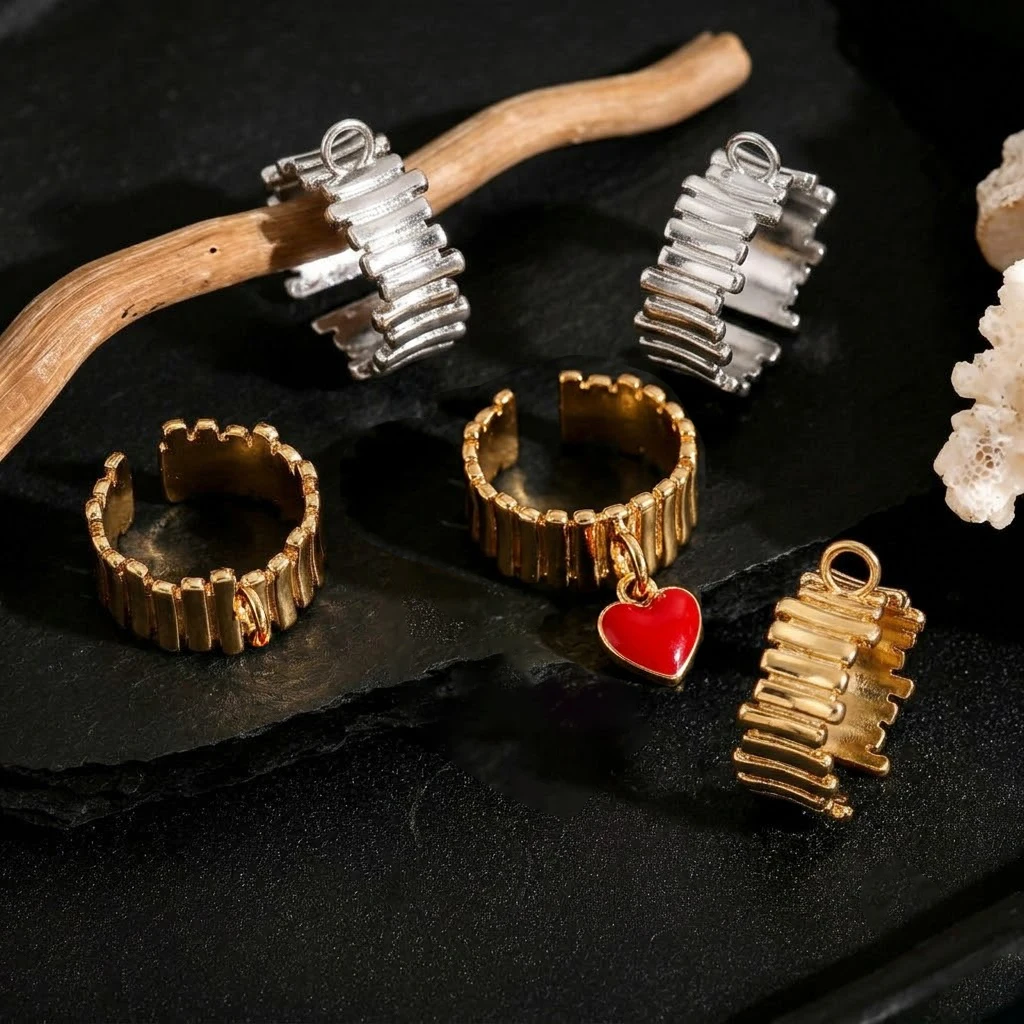 1pcs 18K Gold Plated Metal Finger Rings Findings For  Jewelry Making Supplies Stripe Open Ring Base DIY Jewelry Accessories