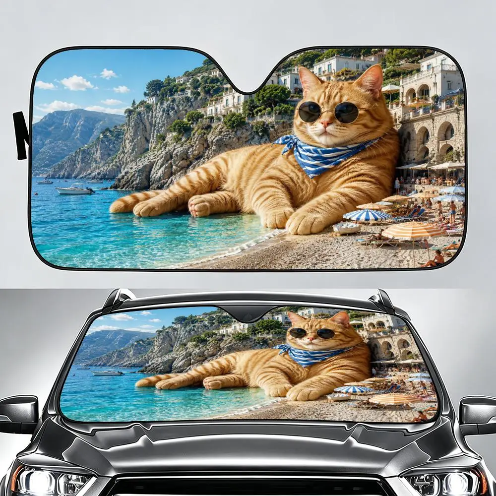 

Cat A-Alien Cat Sun Visor Car Windshield Sun Shade UV Protection Foldable Heat Insulation Universal Auto Cover