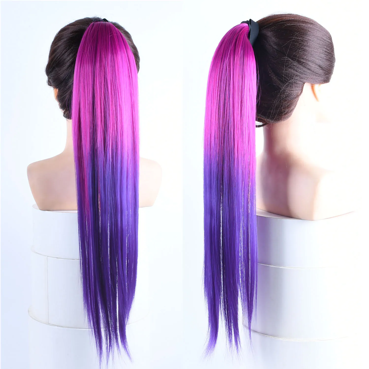 Colorful Ombre 2 Tone Cosplay Ponytail Hair Extension Fake One Piece Clip in Hair Ponytails