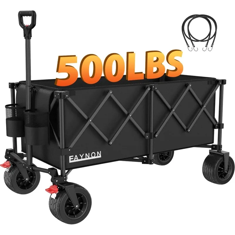 220L Collapsible Foldable Wagon with 500lbs Weight Capacity, Utility Wagon Cart Heavy Duty,with Big All-Terrain Beach Wheels