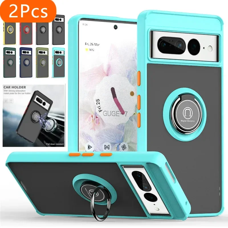 

2Pcs Armor Matte Case For Google Pixel 9 Pro XL Cover For Pixel 8 8A Ring Magnetic Holder Stand Shockproof Coque Fundas
