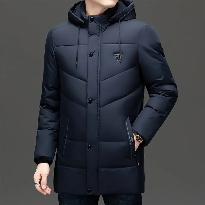 2024 Autumn and Winter New Fashion Long Thick Warm Hooded Cotton-Padded Jacket Men's Casual Loose Comfortable Large Size Coat