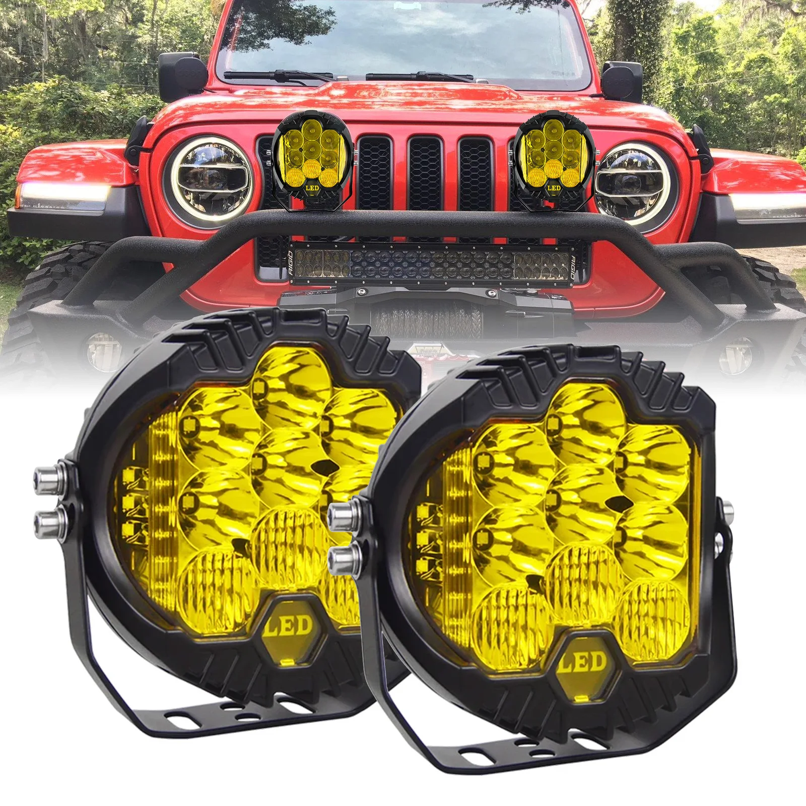 

5'' 7'' Inch Amber Led Pods Driving Headlamp Fog Lights for Offroad Pickup Trucks Jeep ATV UTV SUV