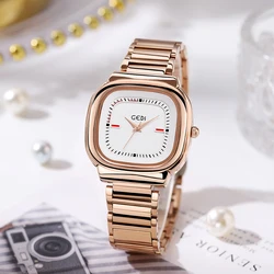 GEDI Ladies Sqaure Watch Women Fashion Luxury Waterproof Stainless Steel Quartz Wristwatch New Casual Formal Woman Dress Watches