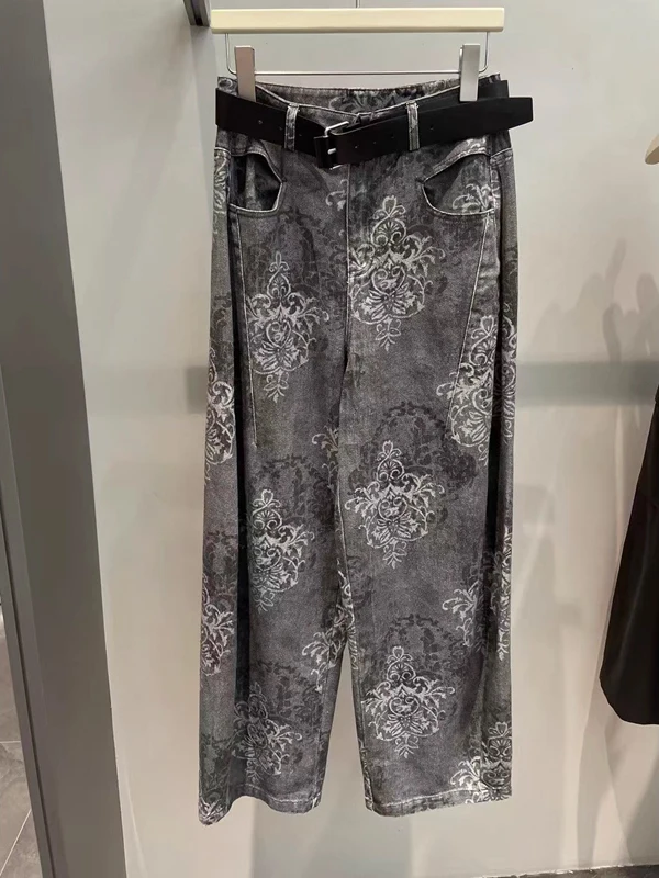 

Американские джинсы с принтом в стиле High Street, женские, весенние, новые, с высокой талией, облегающие, широкие штанины, длиной в пол, для повседневной носки, темный цвет