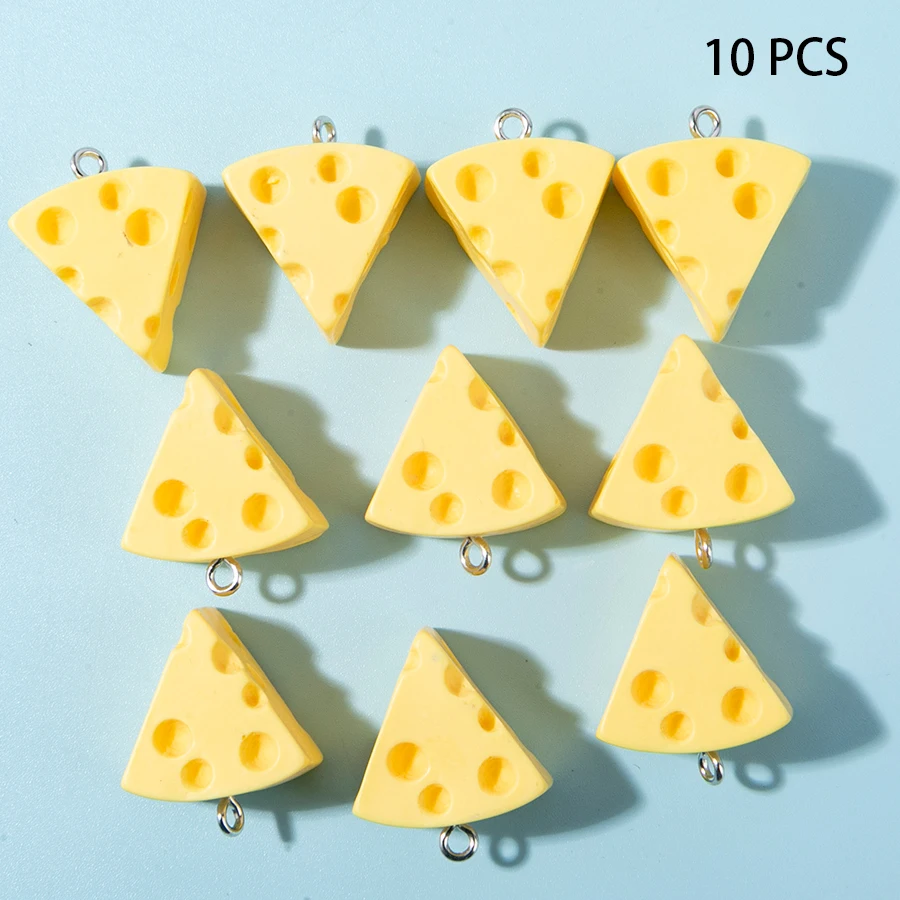 10 unids/set de dijes de resina de queso amarillo, colgante bonito de comida simulada para mujer, accesorios de joyería DIY 22*22mm