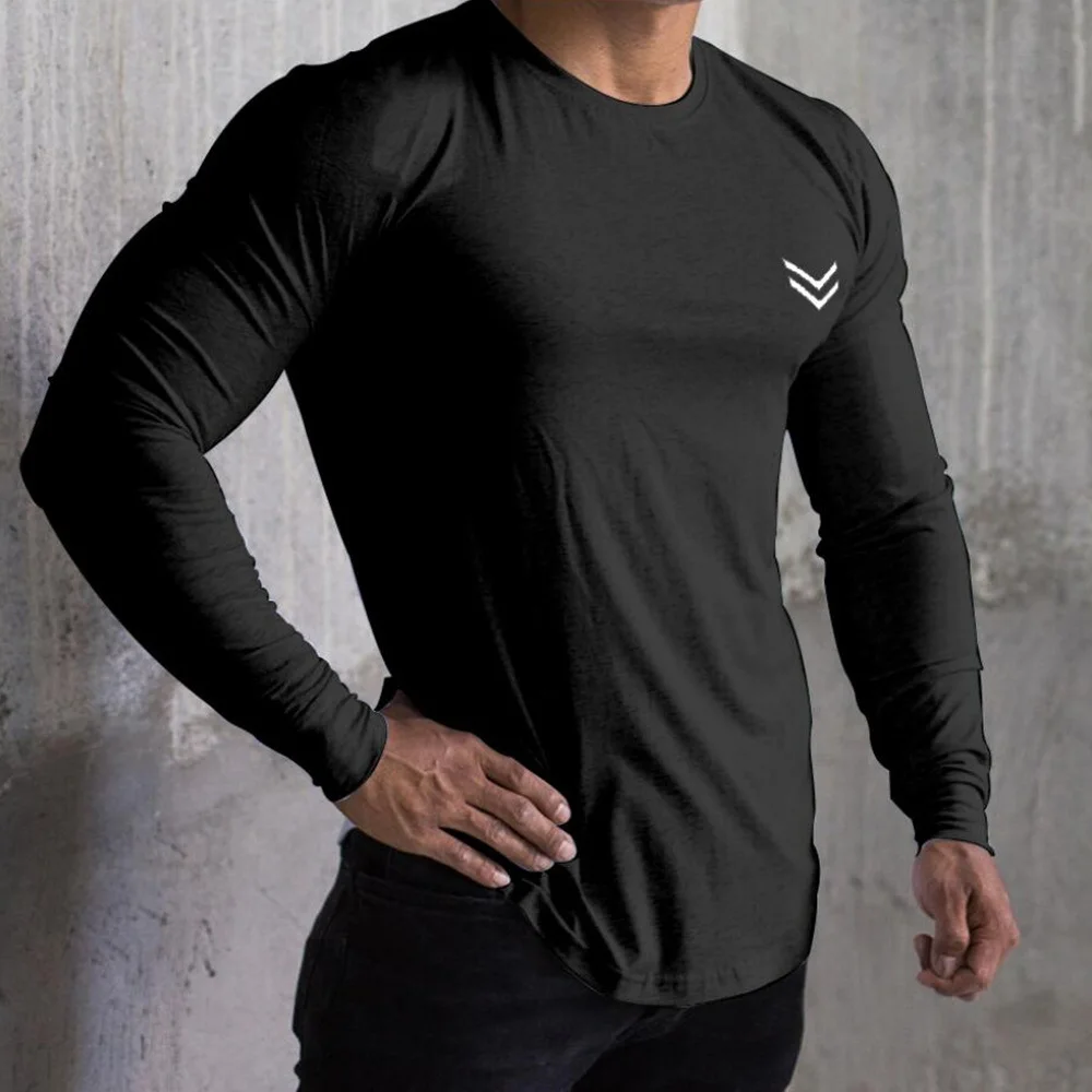 Summer Cotton Long Sleeve T-shirt Men Running Sport Skinny Shirt Gym Fitness Training Tee Tops Male Bodybuilding Men's clothing image 2