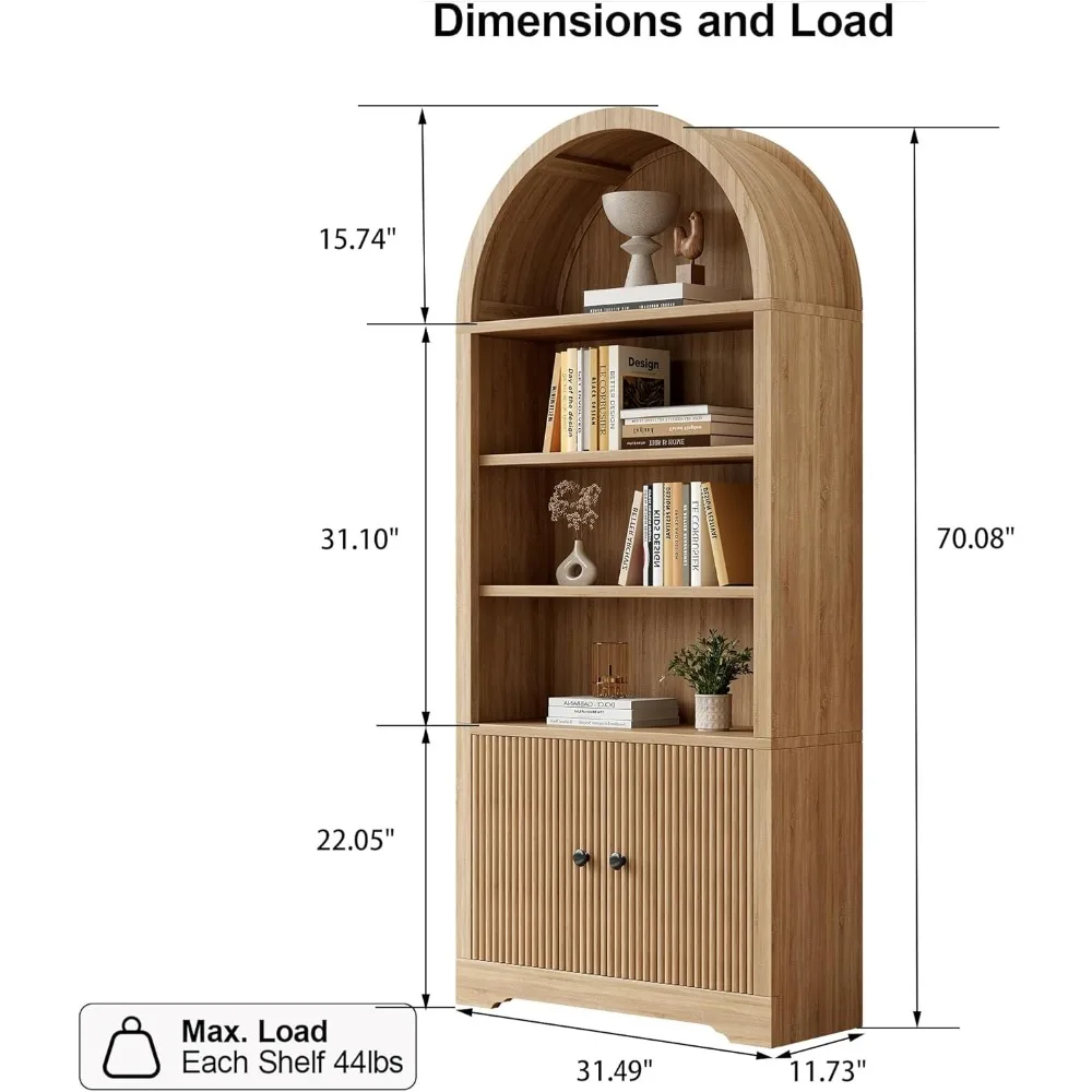 6-уровневый деревянный книжный шкаф в стиле фермерского дома с дверцей и местом для хранения для кухни и гостиной