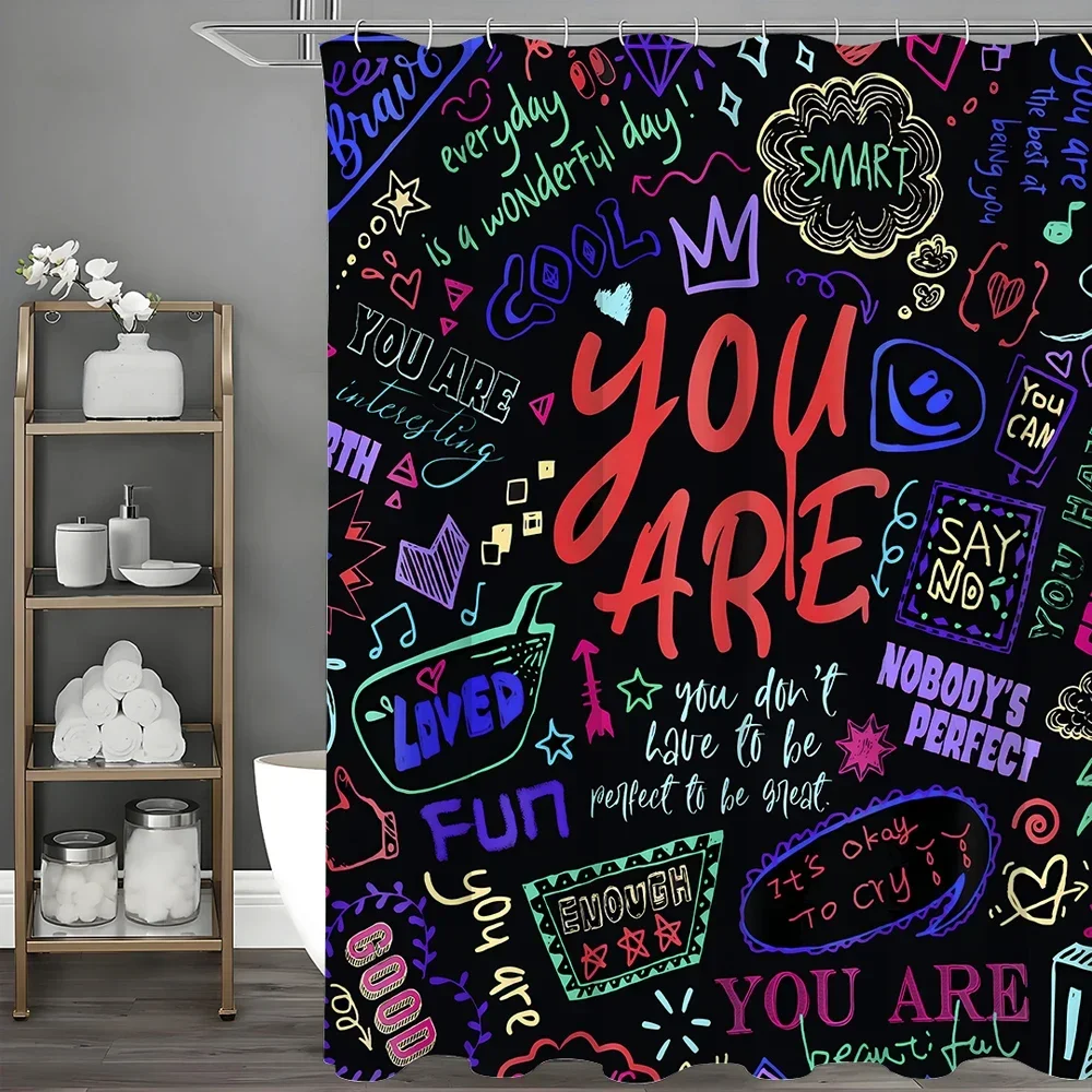 

~O~Modern Abstract Graffiti Art Graffiti Text Shower Curtain, Bathroom Decorative Shower Curtain, Waterproof Shower Curtain with
