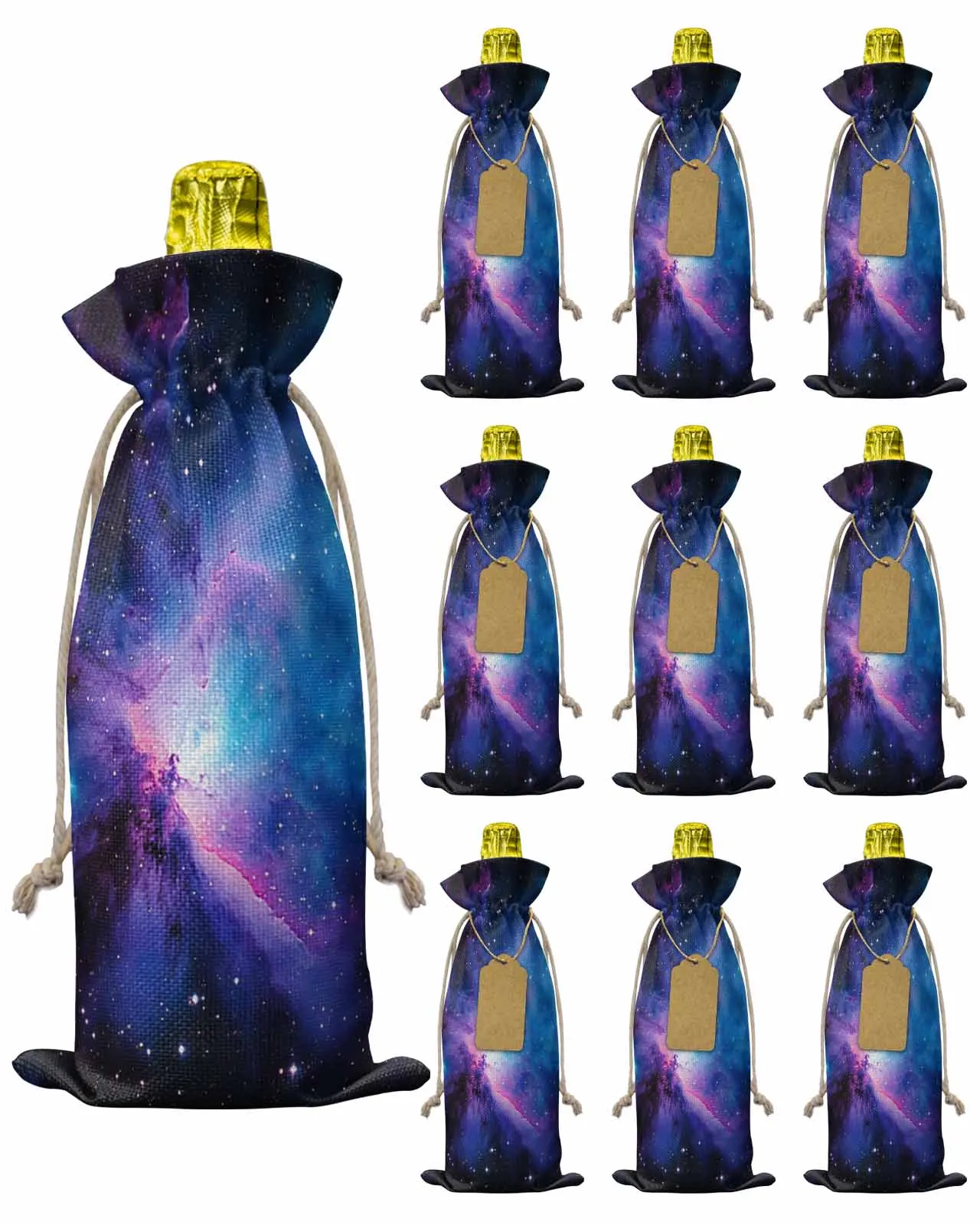 

10pcs Wine Bottle Covers Modernism Starry Sky Scenery Wine Holder Carrier Packaging Bag Wedding Party Decor Gift